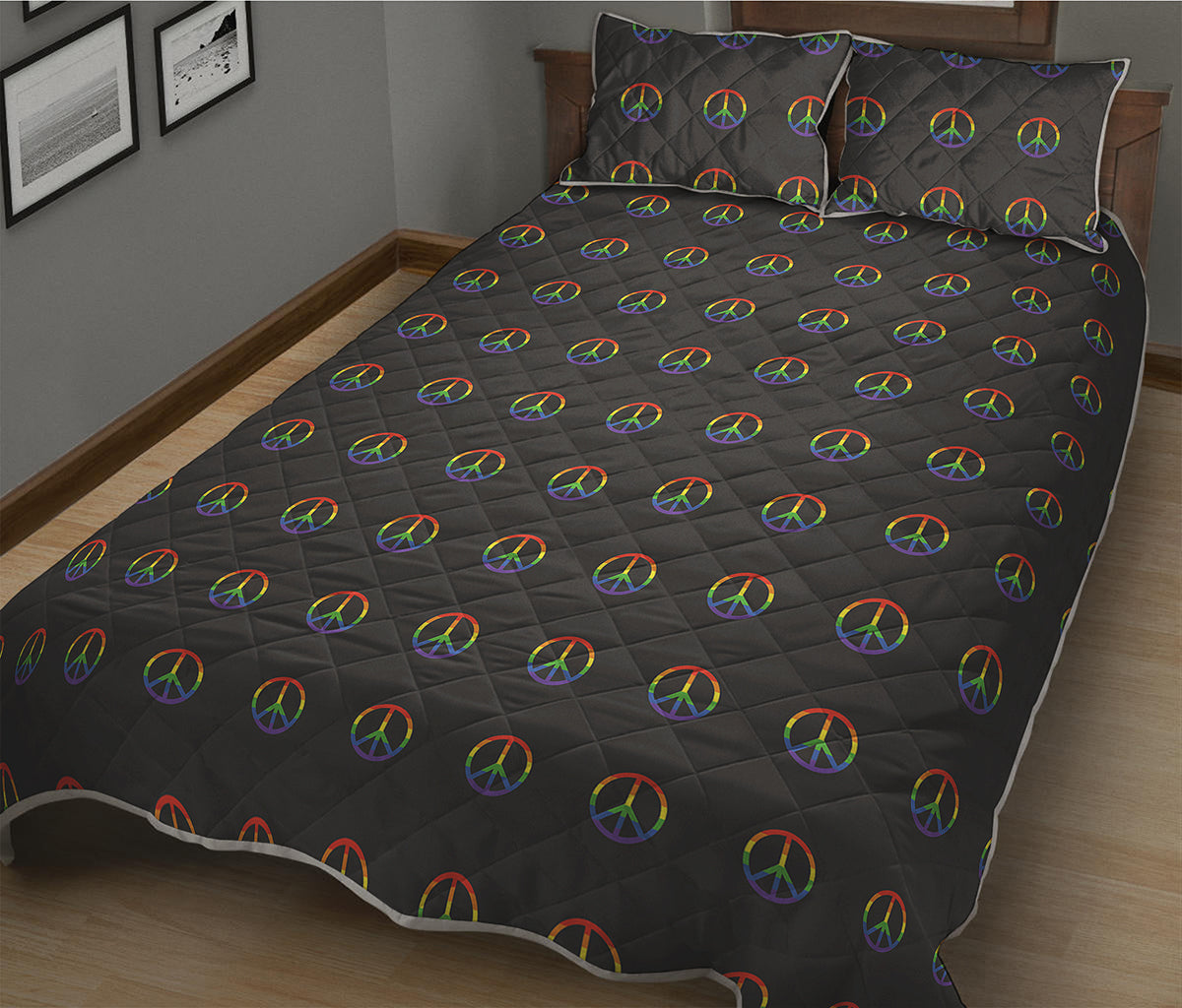 Rainbow LGBT Peace Sign Pattern Print Quilt Bed Set