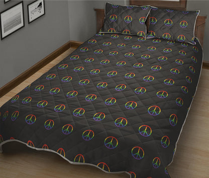 Rainbow LGBT Peace Sign Pattern Print Quilt Bed Set