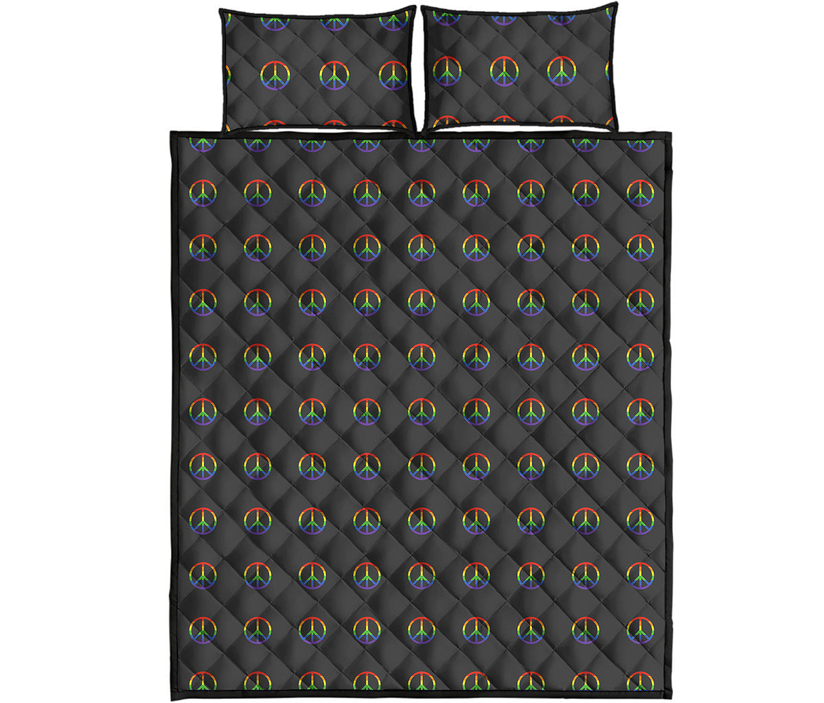 Rainbow LGBT Peace Sign Pattern Print Quilt Bed Set