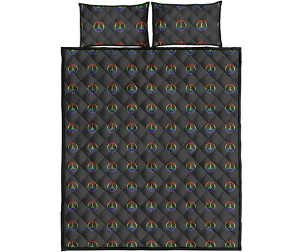 Rainbow LGBT Peace Sign Pattern Print Quilt Bed Set
