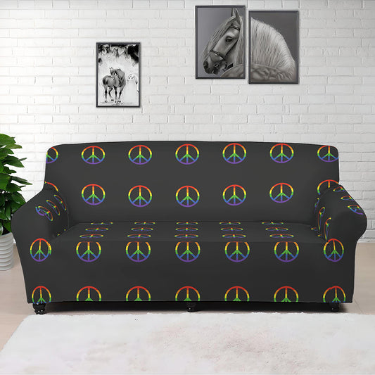 Rainbow LGBT Peace Sign Pattern Print Sofa Cover
