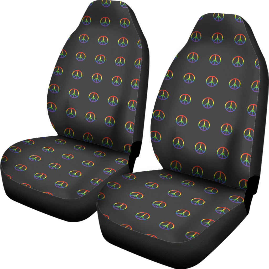 Rainbow LGBT Peace Sign Pattern Print Universal Fit Car Seat Covers