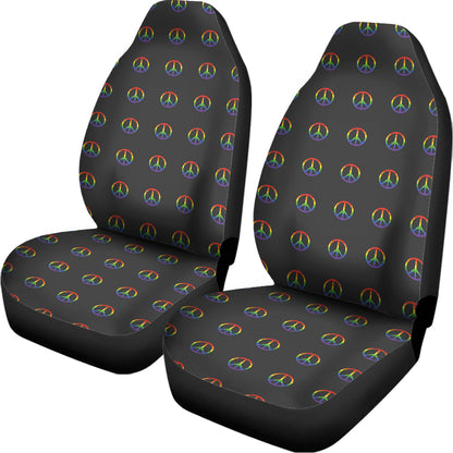 Rainbow LGBT Peace Sign Pattern Print Universal Fit Car Seat Covers