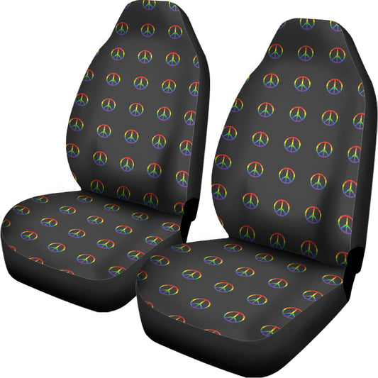 Rainbow LGBT Peace Sign Pattern Print Universal Fit Car Seat Covers