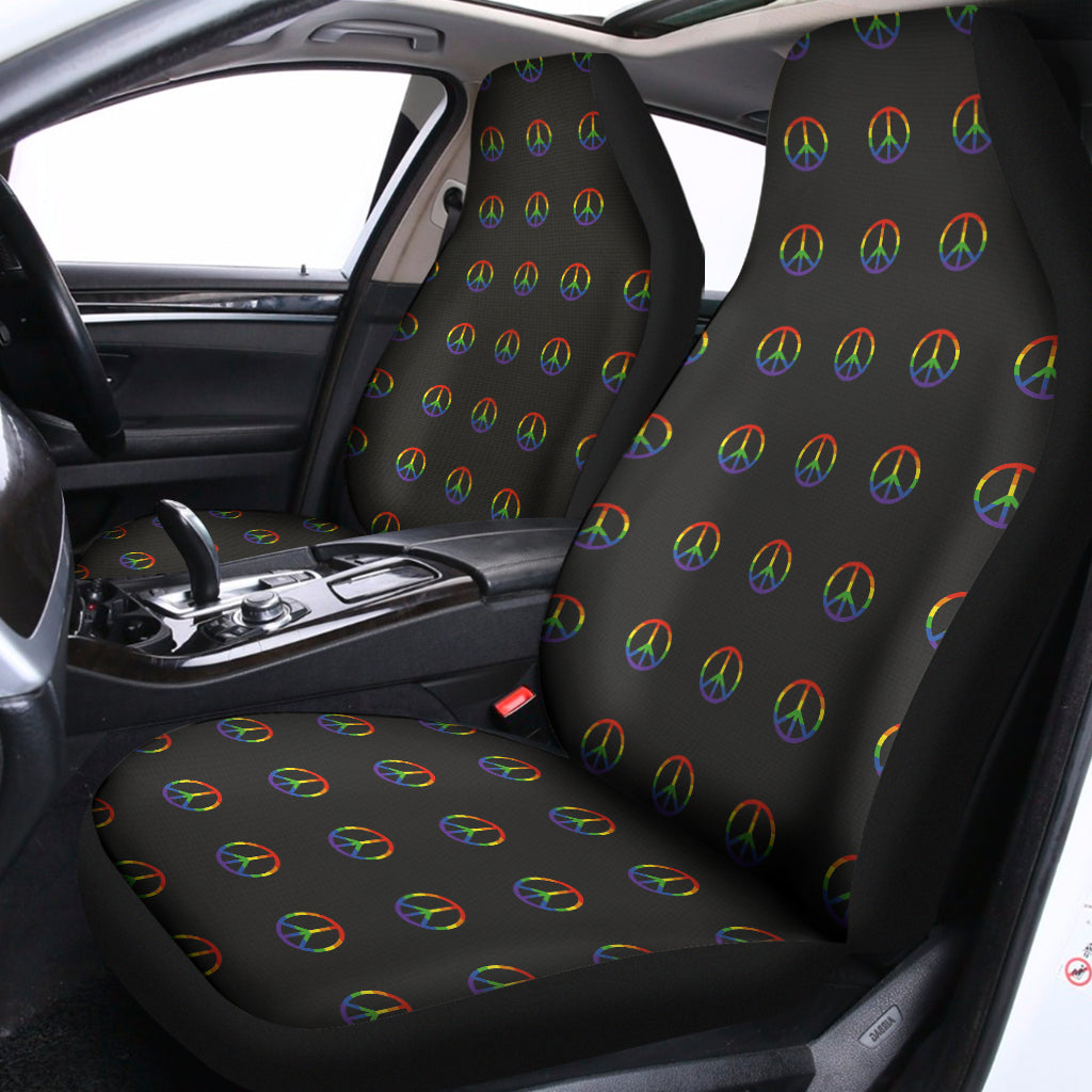 Rainbow LGBT Peace Sign Pattern Print Universal Fit Car Seat Covers
