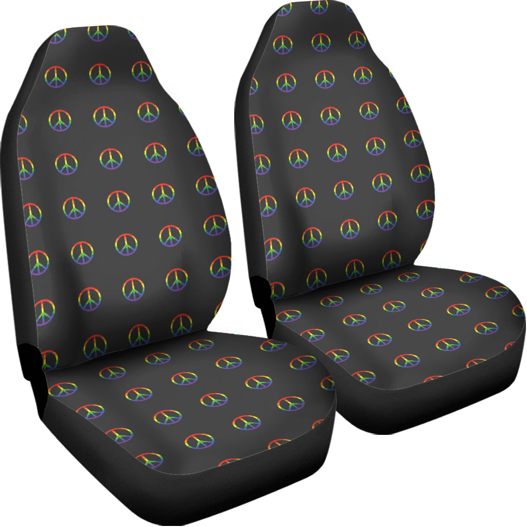 Rainbow LGBT Peace Sign Pattern Print Universal Fit Car Seat Covers