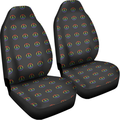 Rainbow LGBT Peace Sign Pattern Print Universal Fit Car Seat Covers