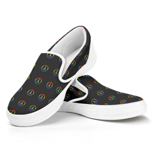 Rainbow LGBT Peace Sign Pattern Print White Slip On Shoes