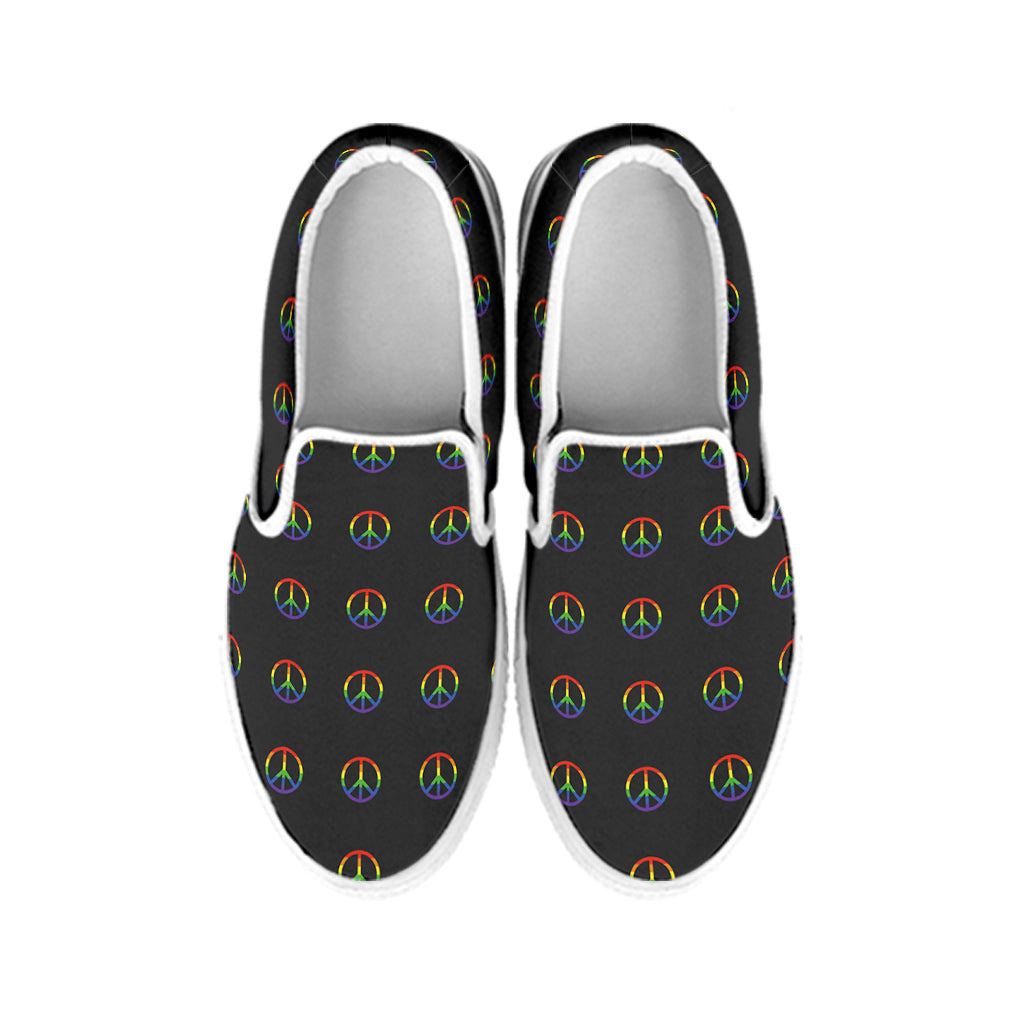 Rainbow LGBT Peace Sign Pattern Print White Slip On Shoes
