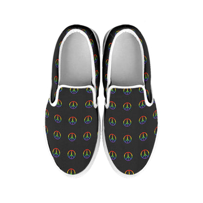 Rainbow LGBT Peace Sign Pattern Print White Slip On Shoes