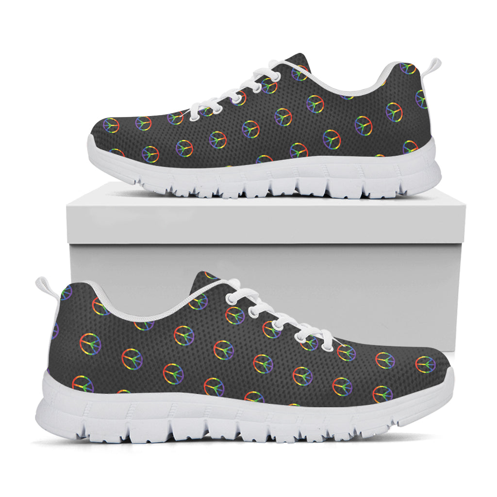 Rainbow LGBT Peace Sign Pattern Print White Sneakers