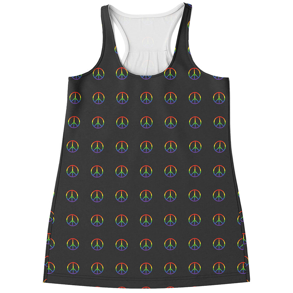 Rainbow LGBT Peace Sign Pattern Print Women's Racerback Tank Top