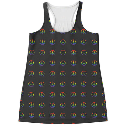 Rainbow LGBT Peace Sign Pattern Print Women's Racerback Tank Top