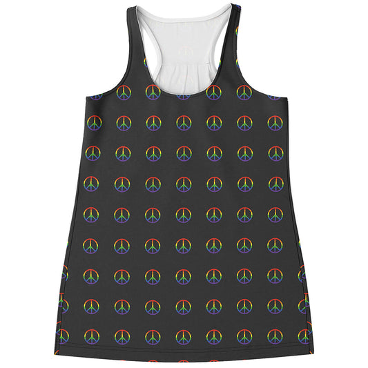 Rainbow LGBT Peace Sign Pattern Print Women's Racerback Tank Top