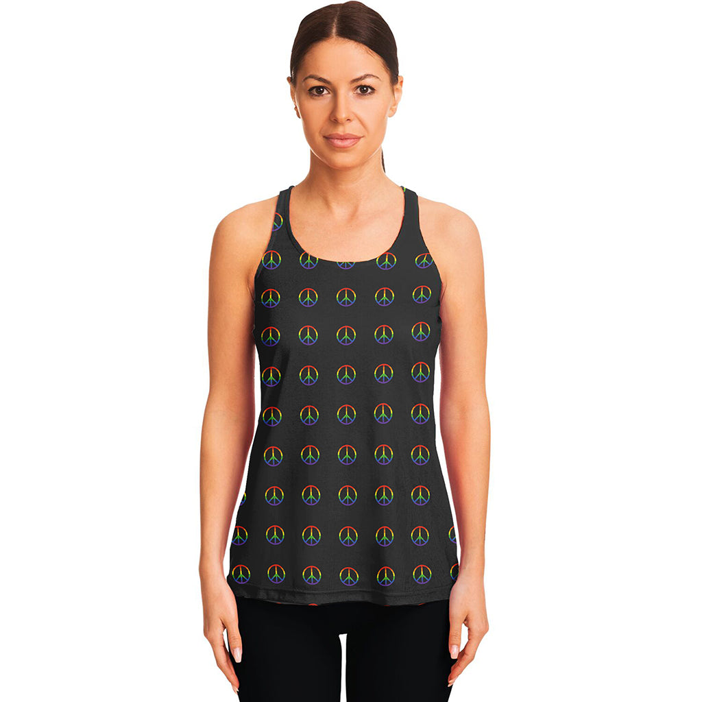 Rainbow LGBT Peace Sign Pattern Print Women's Racerback Tank Top