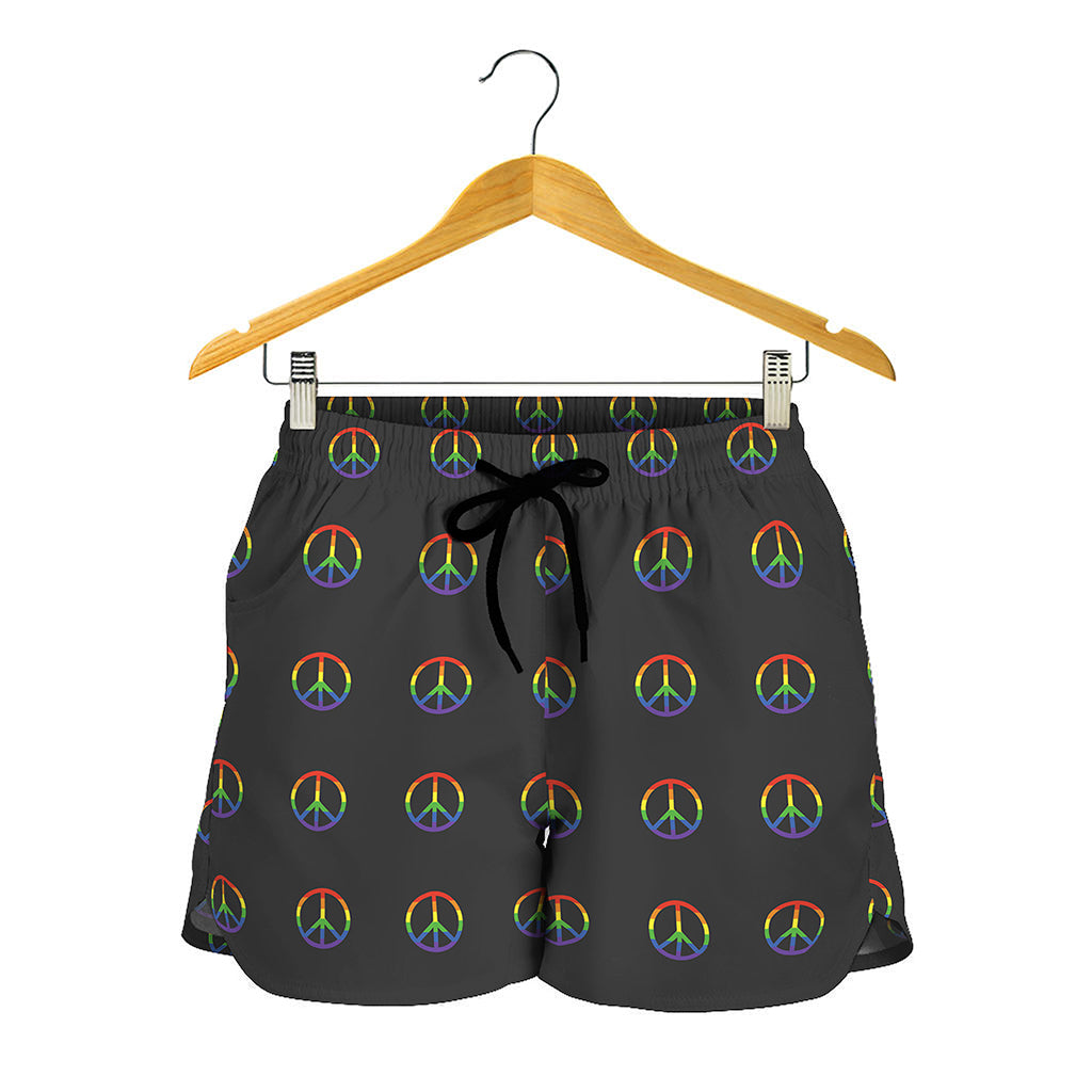 Rainbow LGBT Peace Sign Pattern Print Women's Shorts