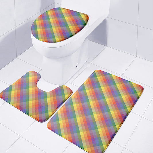 Rainbow LGBT Plaid Pattern Print 3 Piece Bath Mat Set