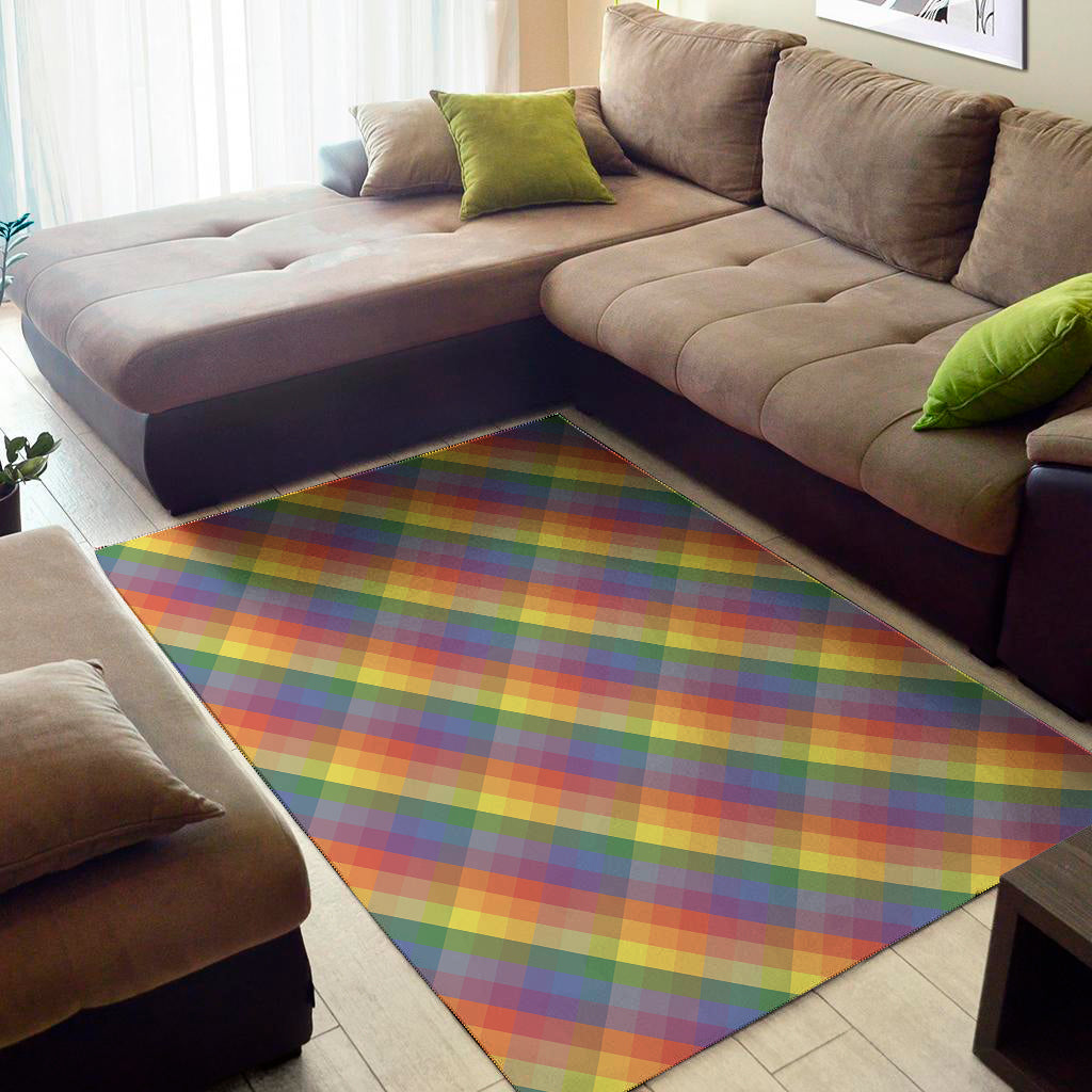Rainbow LGBT Plaid Pattern Print Area Rug