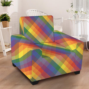 Rainbow LGBT Plaid Pattern Print Armchair Slipcover