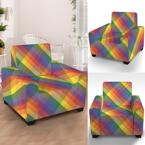 Rainbow LGBT Plaid Pattern Print Armchair Slipcover