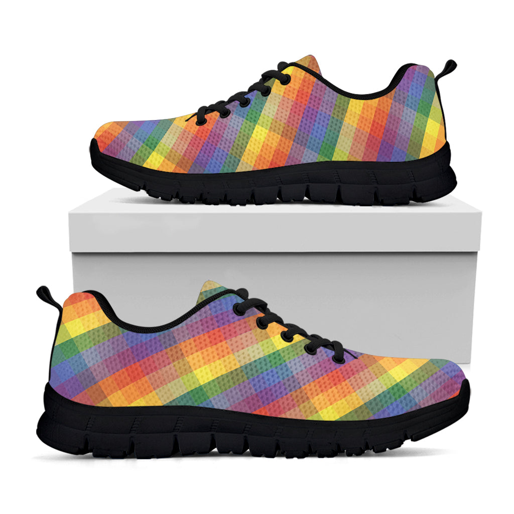 Rainbow LGBT Plaid Pattern Print Black Sneakers
