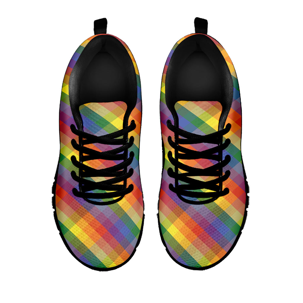 Rainbow LGBT Plaid Pattern Print Black Sneakers