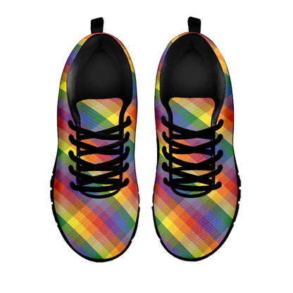 Rainbow LGBT Plaid Pattern Print Black Sneakers