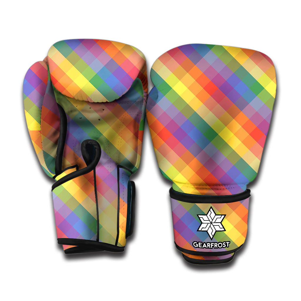Rainbow LGBT Plaid Pattern Print Boxing Gloves