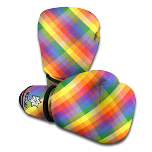 Rainbow LGBT Plaid Pattern Print Boxing Gloves