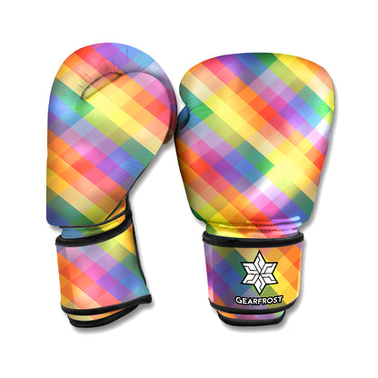 Rainbow LGBT Plaid Pattern Print Boxing Gloves