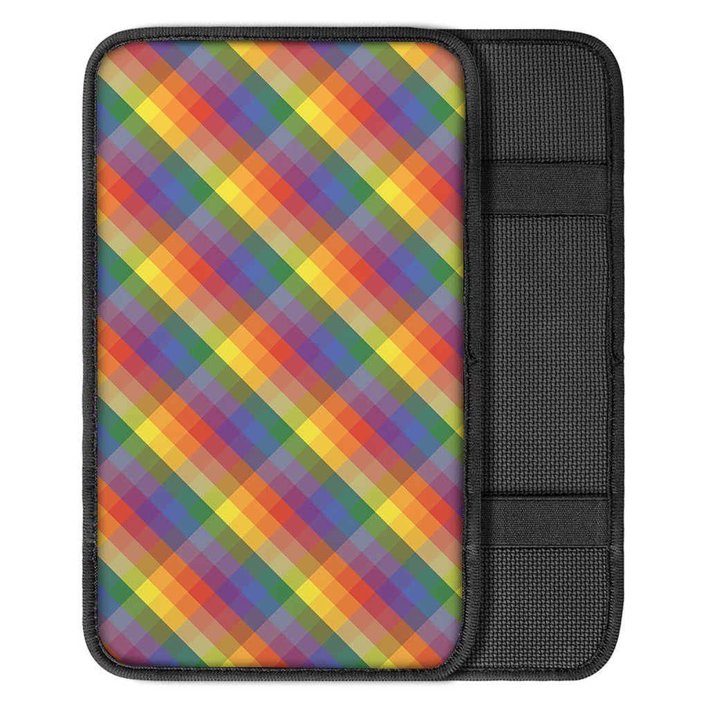 Rainbow LGBT Plaid Pattern Print Car Center Console Cover
