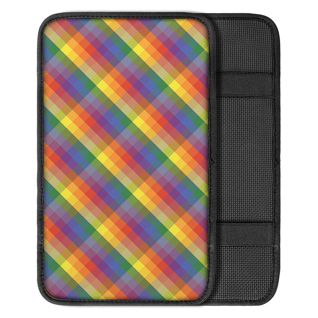 Rainbow LGBT Plaid Pattern Print Car Center Console Cover