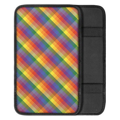 Rainbow LGBT Plaid Pattern Print Car Center Console Cover
