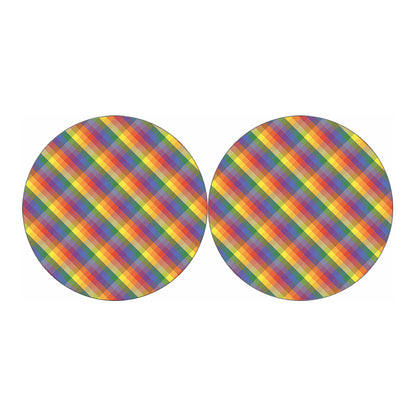 Rainbow LGBT Plaid Pattern Print Car Coasters
