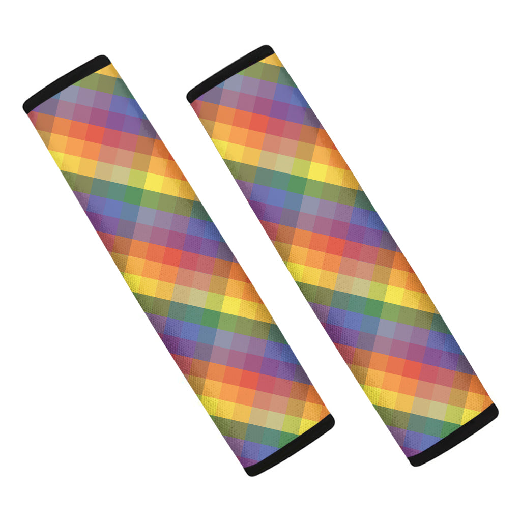 Rainbow LGBT Plaid Pattern Print Car Seat Belt Covers