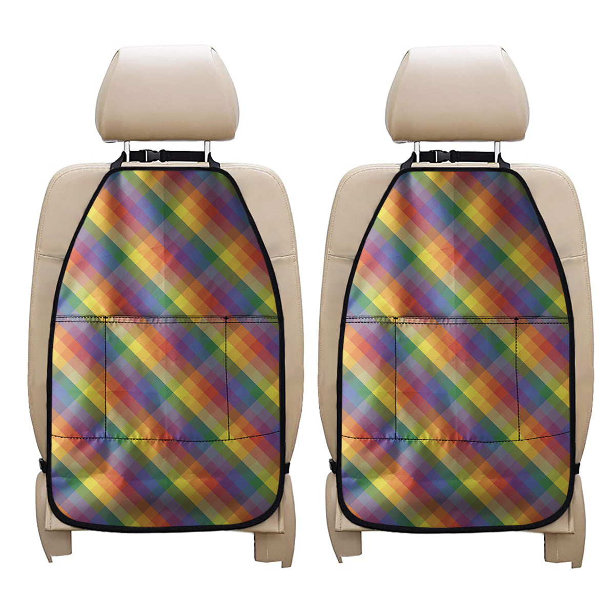 Rainbow LGBT Plaid Pattern Print Car Seat Organizers