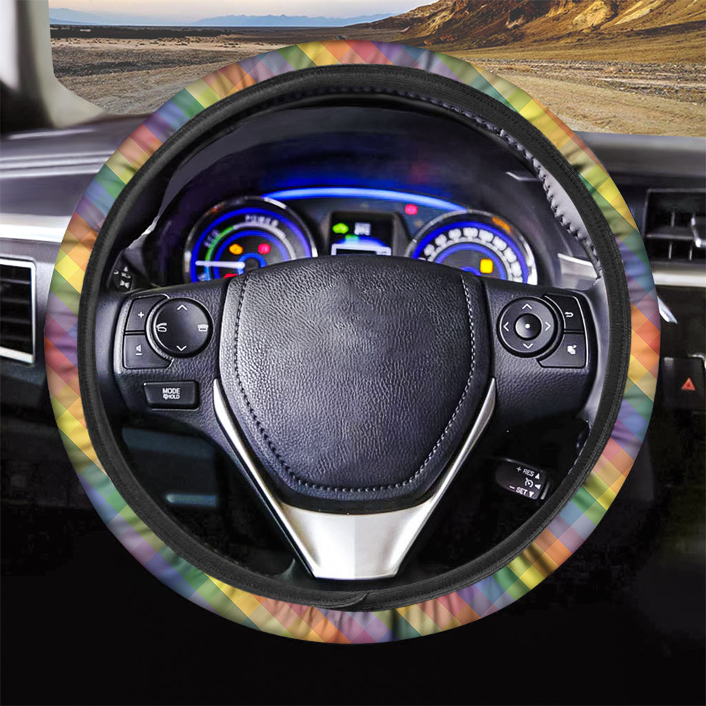 Rainbow LGBT Plaid Pattern Print Car Steering Wheel Cover