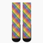 Rainbow LGBT Plaid Pattern Print Crew Socks