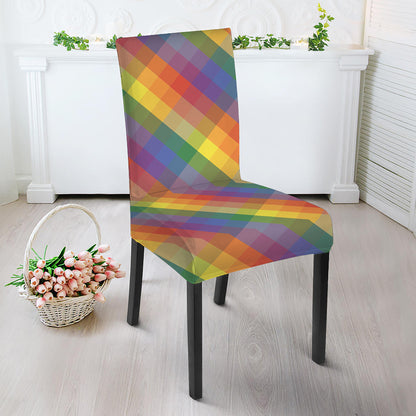 Rainbow LGBT Plaid Pattern Print Dining Chair Slipcover