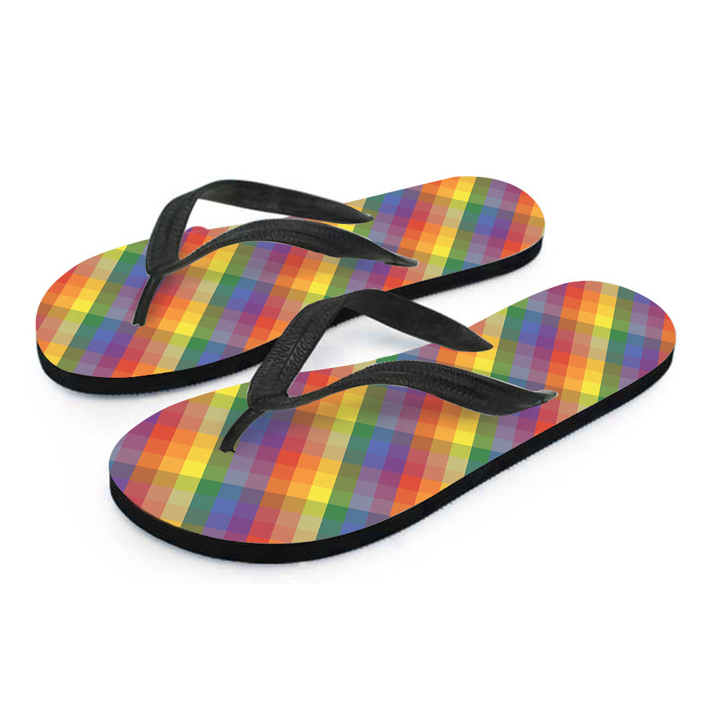Rainbow LGBT Plaid Pattern Print Flip Flops
