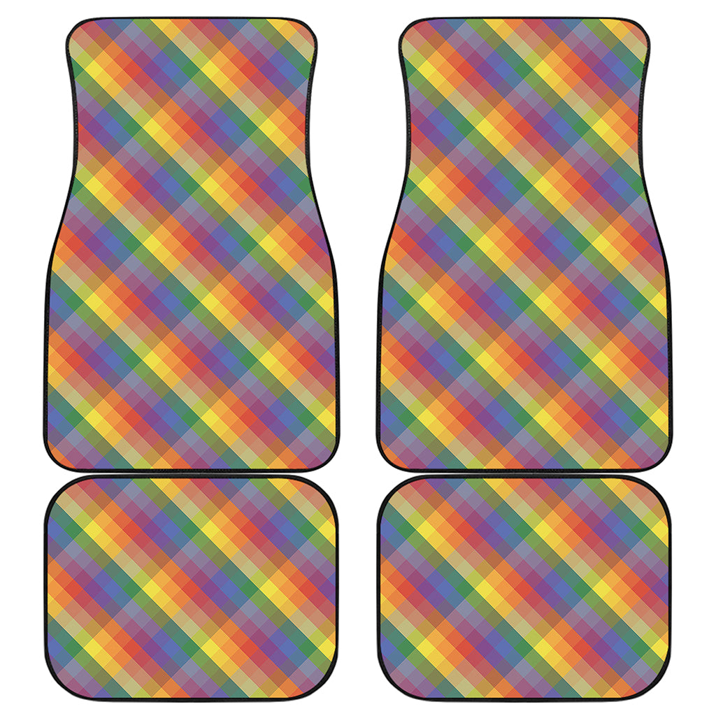 Rainbow LGBT Plaid Pattern Print Front and Back Car Floor Mats