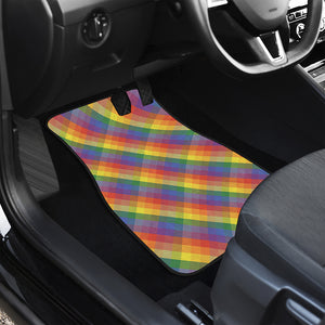 Rainbow LGBT Plaid Pattern Print Front and Back Car Floor Mats