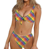Rainbow LGBT Plaid Pattern Print Front Bow Tie Bikini