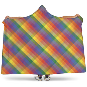 Rainbow LGBT Plaid Pattern Print Hooded Blanket