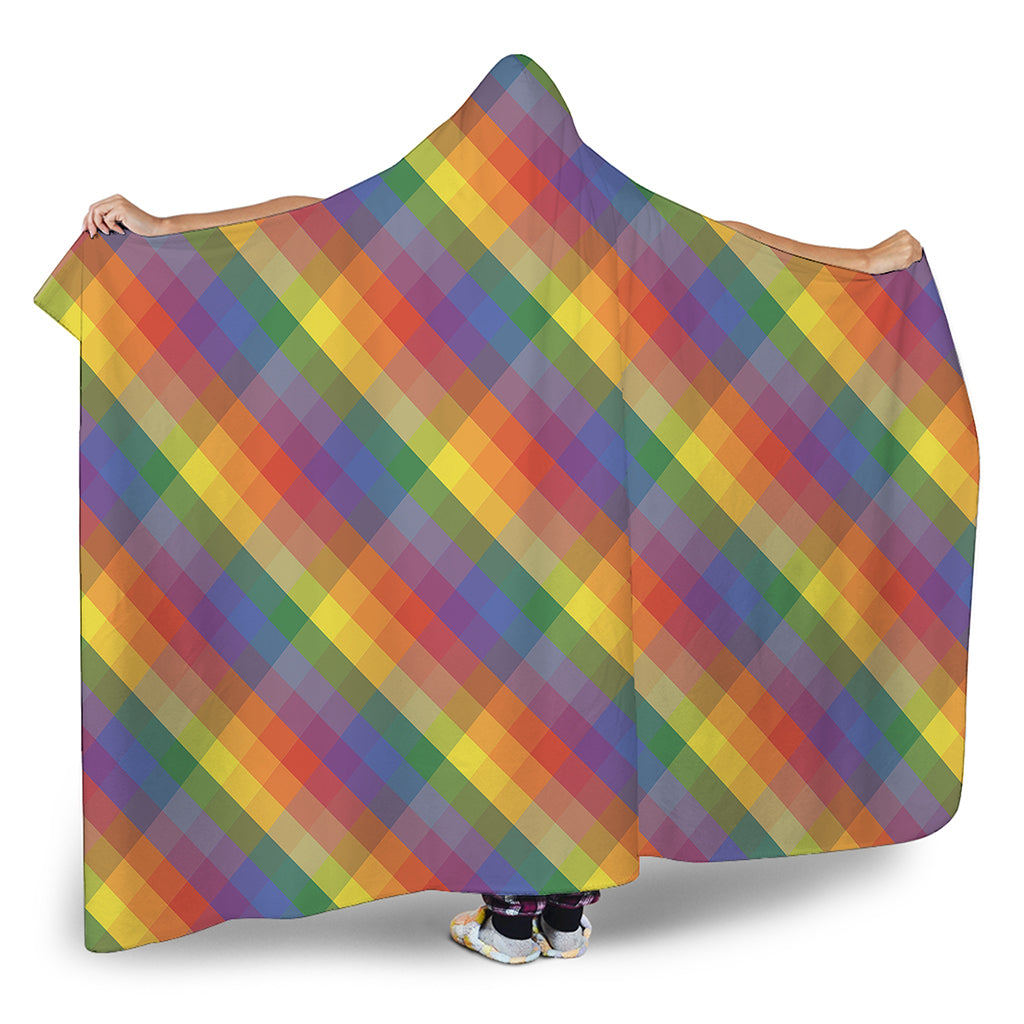 Rainbow LGBT Plaid Pattern Print Hooded Blanket