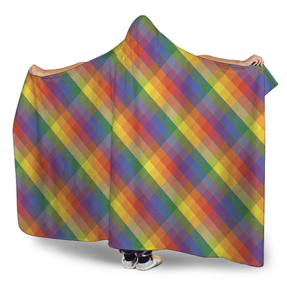 Rainbow LGBT Plaid Pattern Print Hooded Blanket