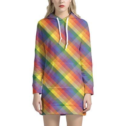 Rainbow LGBT Plaid Pattern Print Hoodie Dress