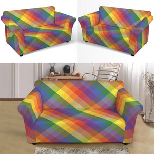 Rainbow LGBT Plaid Pattern Print Loveseat Slipcover