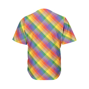 Rainbow LGBT Plaid Pattern Print Men's Baseball Jersey
