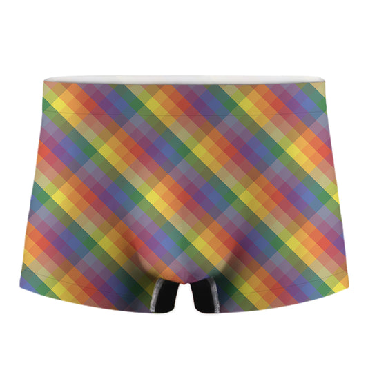 Rainbow LGBT Plaid Pattern Print Men's Boxer Briefs